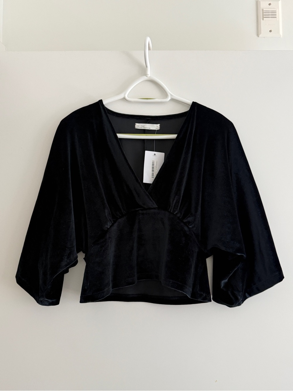 OAK + FORT Blue Velvet V-Neck Dolman Crop Top